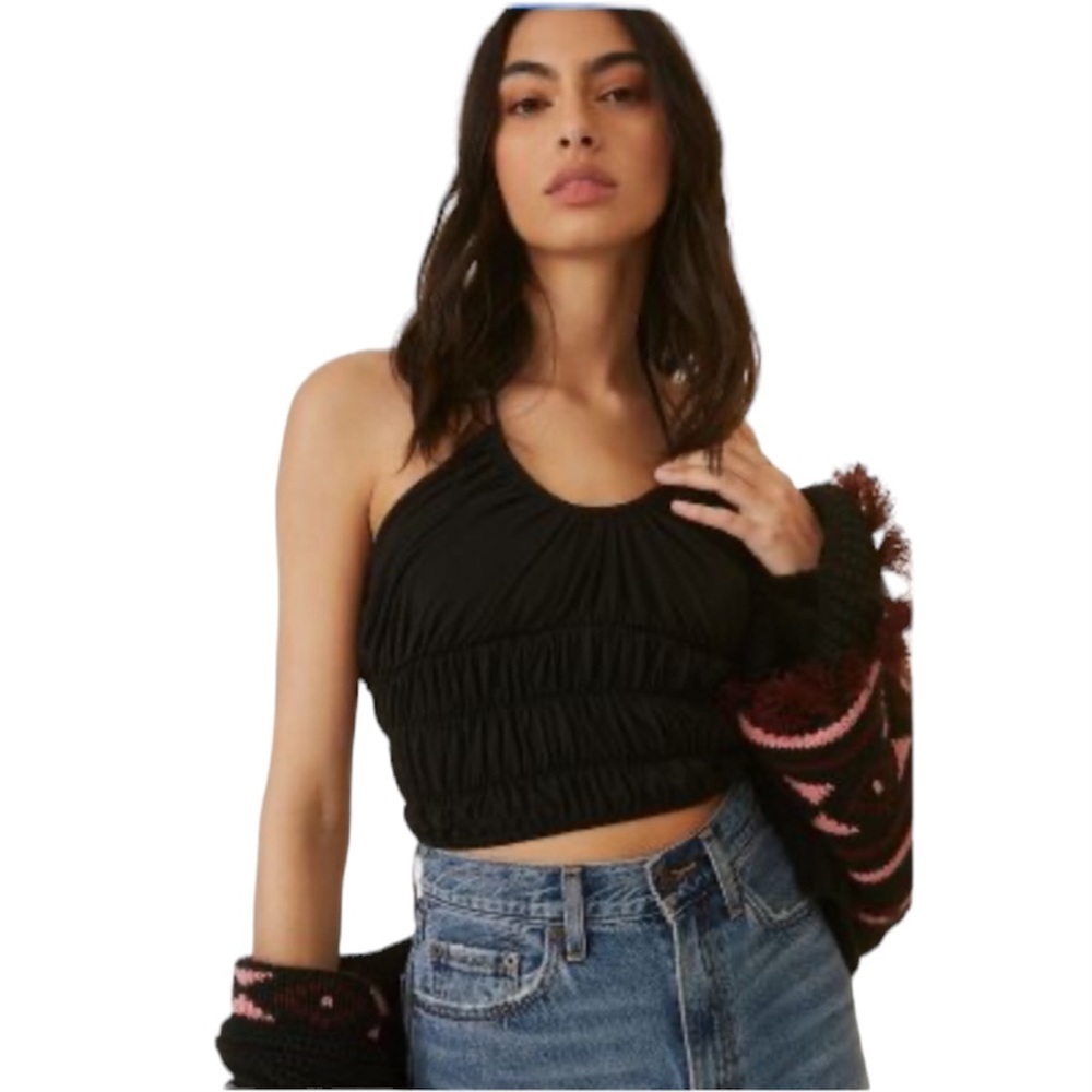 Anthropologie | Ruched halter top tank black size